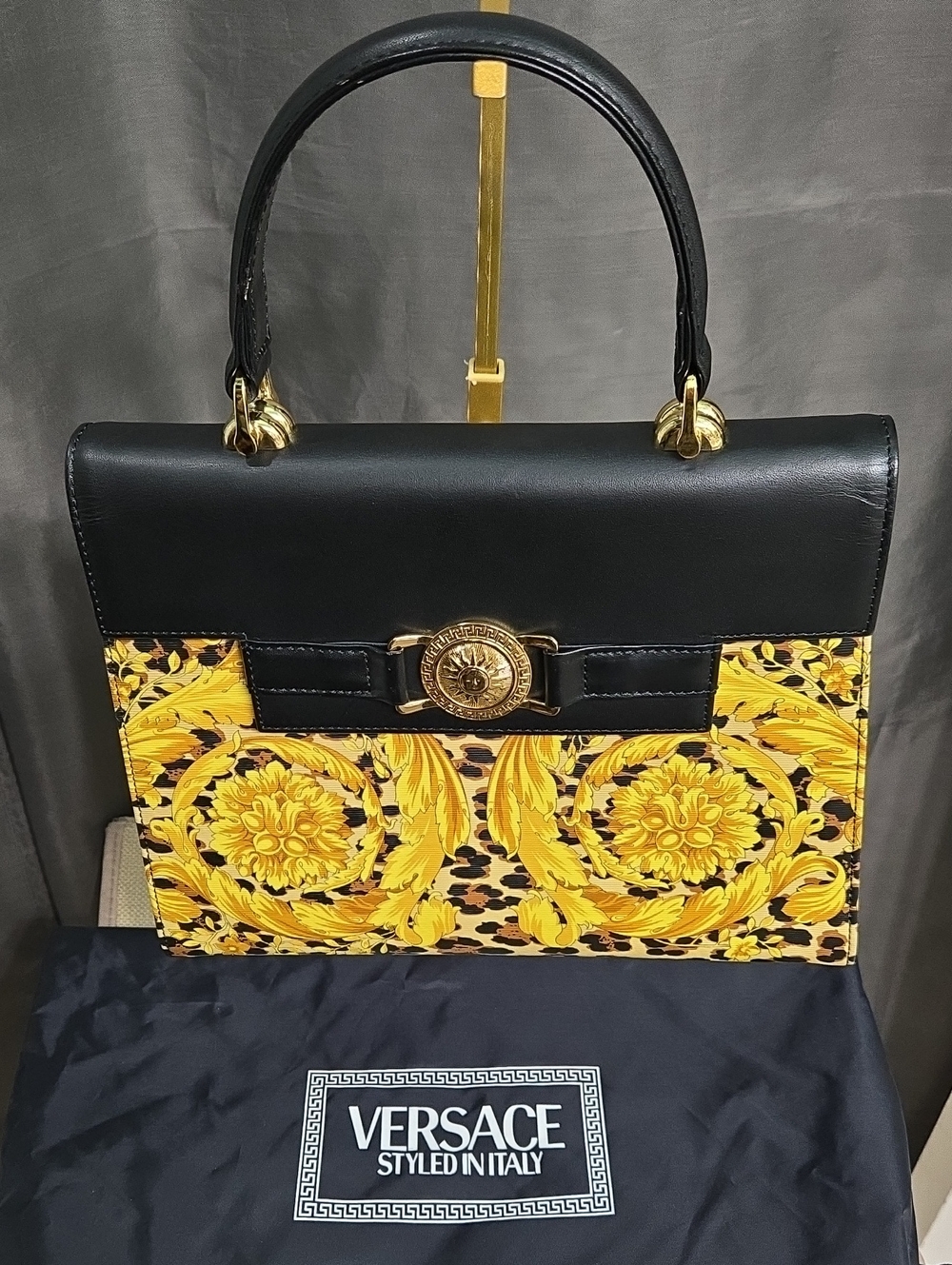 Gianni Versace "Wild Flower" Baroque Leopard Print Satchel with Gold Hardware